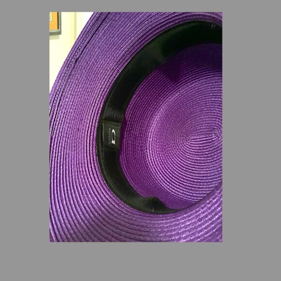 August Purple medium down-turn brim  hat with flowers & feather details on top